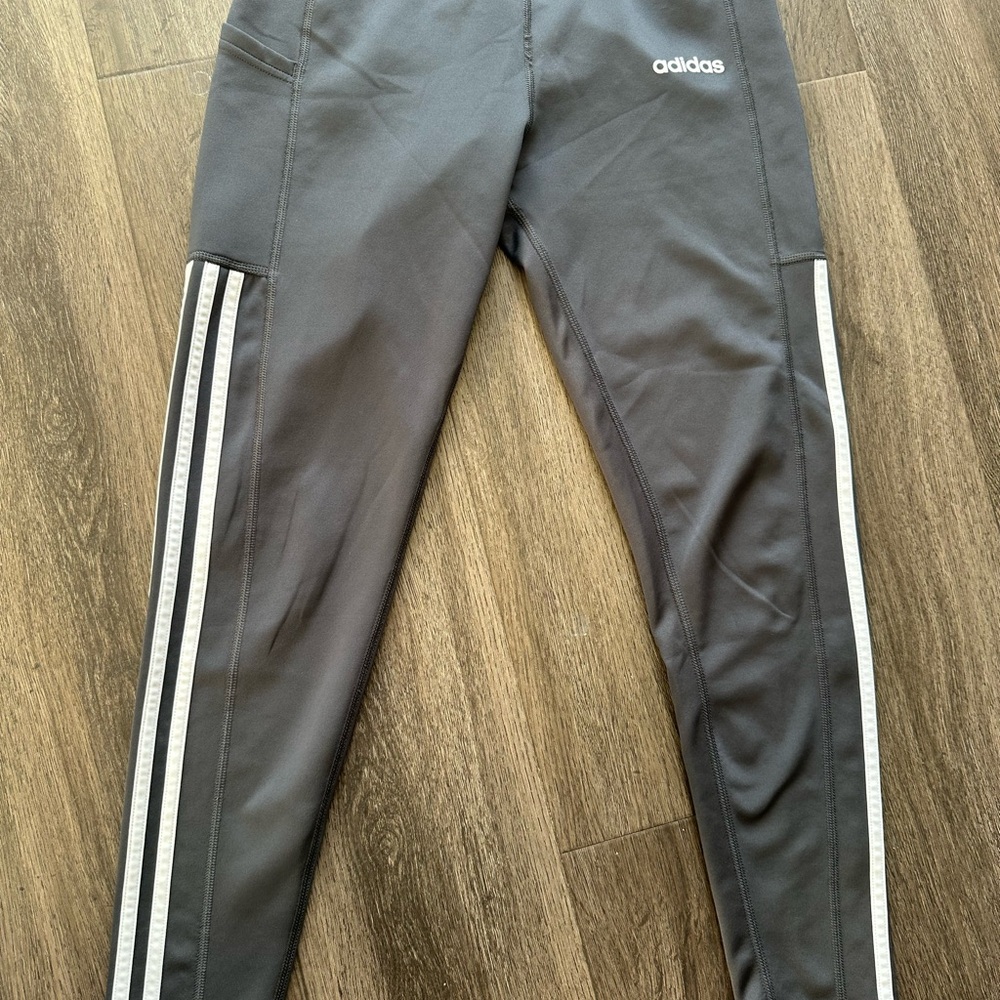 Adidas Kids Charcoal Leggings with White Stripes